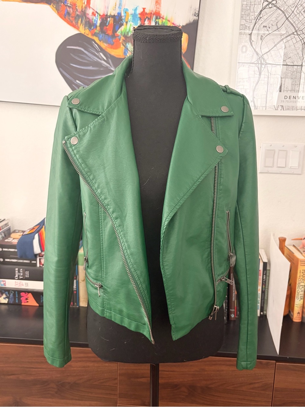 Forever 21 Green Leather Moto Jacket